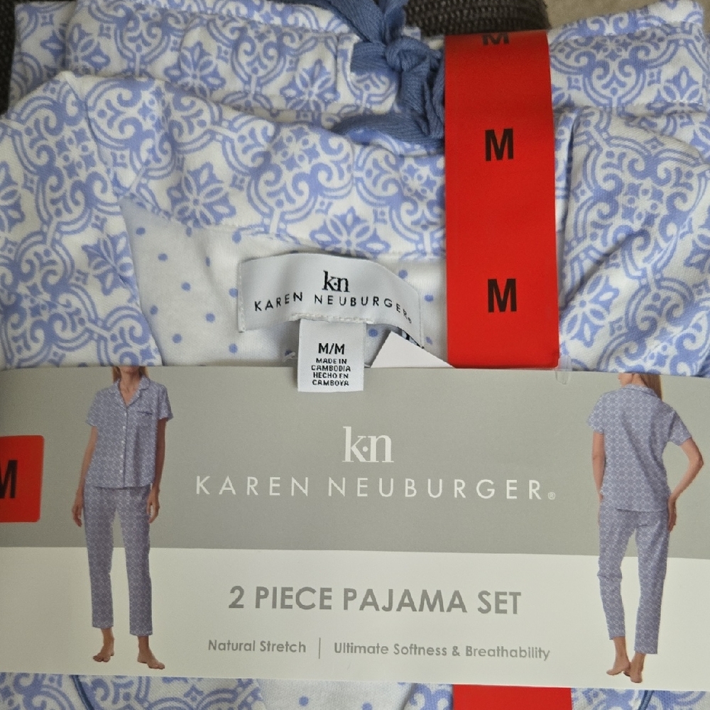 Karen Neuburger Womens Pajama Set in Blue and White, Size Medium, NEW!